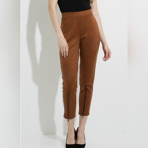Joseph Ribkoff Brown Faux Suede Skinny size 10 pants Women high Rise Fit.
